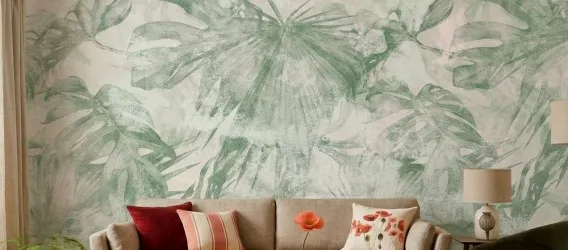 FOGLIAME | Carta da parati esotica tropicale foglie grandi sfumate